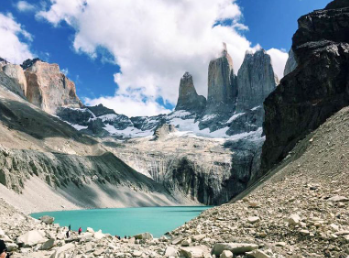Mountains and water with clouds