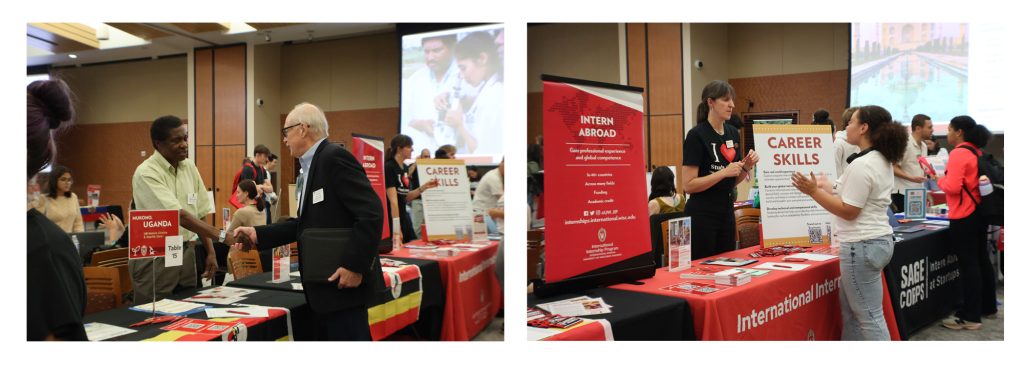 People attending the study abroad fair and visiting tables